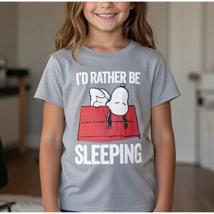 Peanuts Men's T-Shirt "I'd Rather Be Sleeping" Snoopy Gray Kids Large